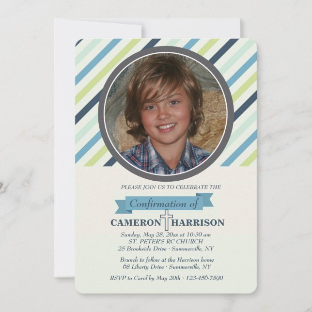 Convite de Foto de Stripe Clássica (Frente)