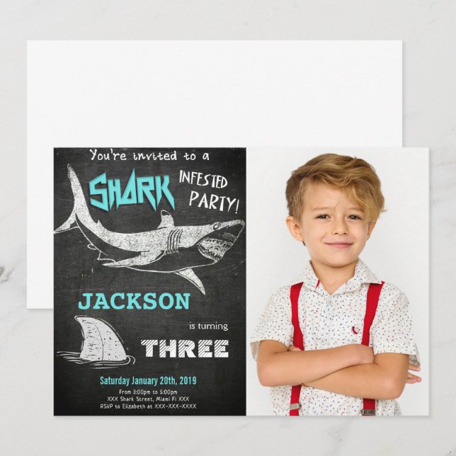 Convite de Foto de Tubarão (Frente/Verso)