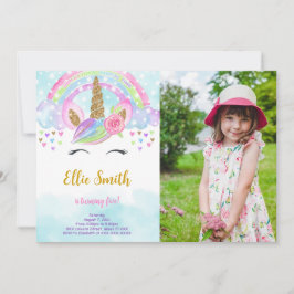 Convite de Foto de Unicórnio Mágico em Aquarela