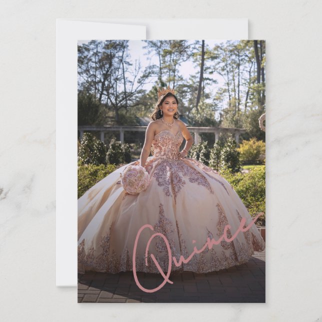 Convite de Foto Elegante Rosa Princesa Quinceañera (Frente)