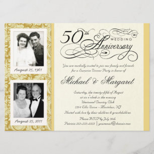 Convite de Foto Fancy de 2 para Aniversário de 50 