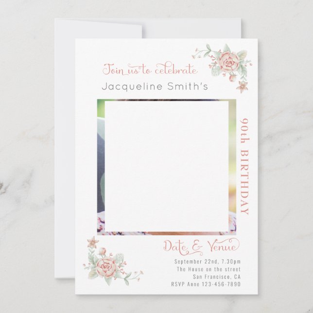 Convite de Foto Floral de 90 Birthday (Frente)