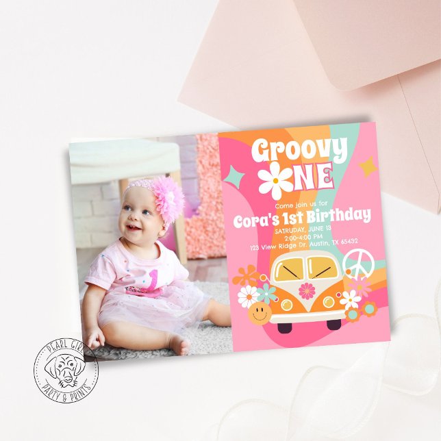 Convite de Foto Groovy One (Criador carregado)
