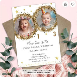 Convite de Foto Infantil com Brilho Dourado para A