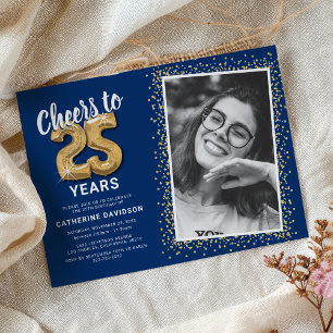 Convite de foto Navy Gold para 25 anos
