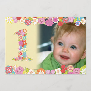 Convite de Foto para 1º Aniversário de Menina com 