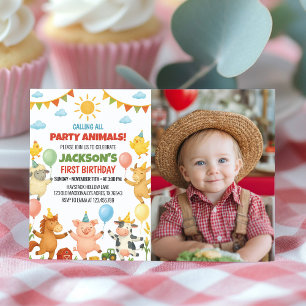 Convite de Foto para Aniversário com Animais da Fa