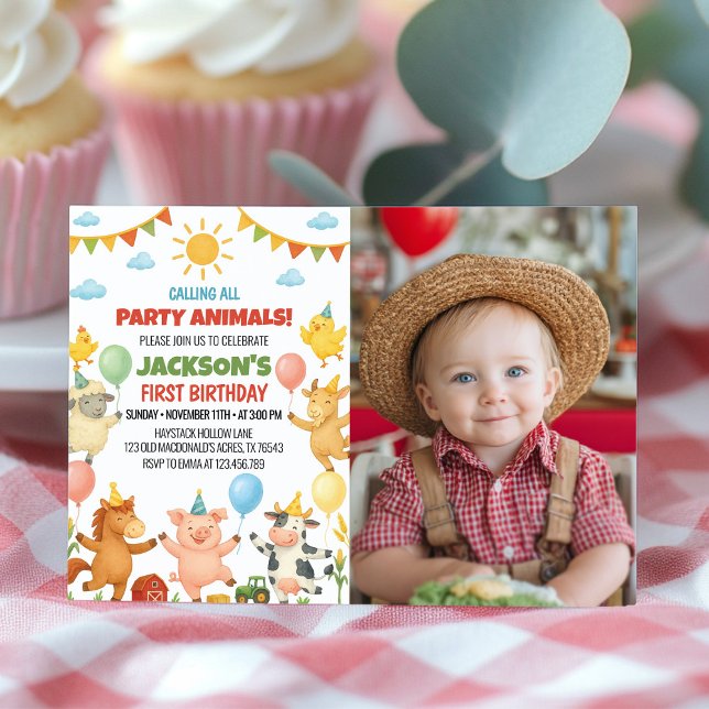 Convite de Foto para Aniversário com Animais da Fa (Criador carregado)