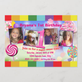 Convite de Foto para Aniversário de 1 Ano do Candy