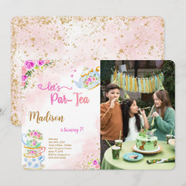 Convite de Foto para Chá de Bebê Dourado e Rosa