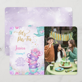 Convite de Foto para Chá de Bebê Roxo e Rosa