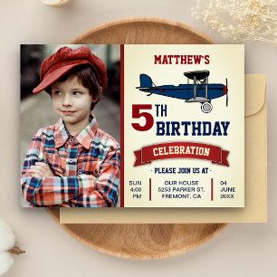 Convite de Foto para Festa de Aniversário com Aviã
