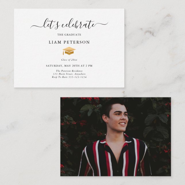 Convite de Foto para Festa de Formatura Elegante e (Frente/Verso)