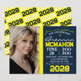 Convite de Foto para Graduação Azul e Amarelo do m