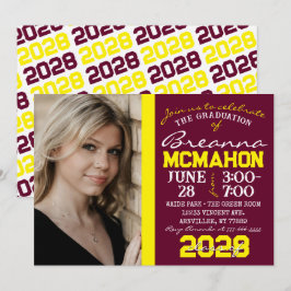 Convite De Foto Para Graduação Burgundy E Yellow