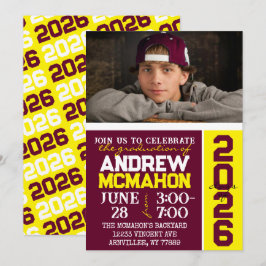 Convite De Foto Para Graduação Burgundy E Yellow