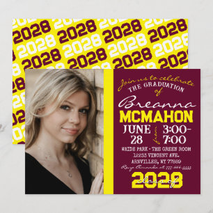 Convite De Foto Para Graduação Burgundy E Yellow