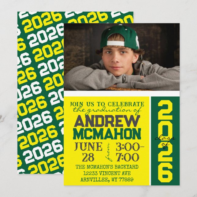 Convite de Foto para Graduação Moderna Amarelo e V (Frente/Verso)