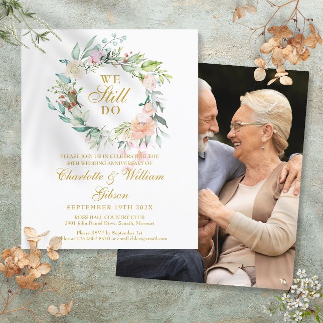 Convite de Foto para Renovação de Voto de Aniversá (Budget Anniversary Vow Renewal Photo Invitation)