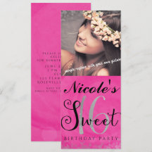 Convite de Foto Rosa Prata e Preto Sweet 16