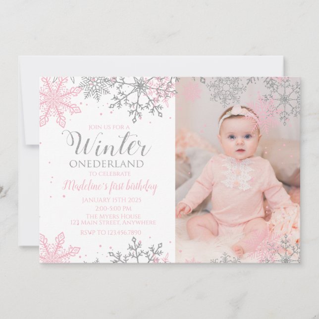 Convite de Foto Winter ONEderland Floco de Neve (Frente)