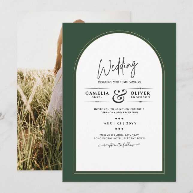 CONVITE DE FOTOGRAFIA CASAMENTO JUNIPER GREEN GOLD (Frente/Verso)