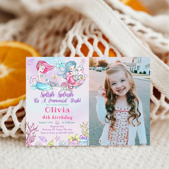 Convite de Fotografia de Aniversário da Watercolor (Criador carregado)