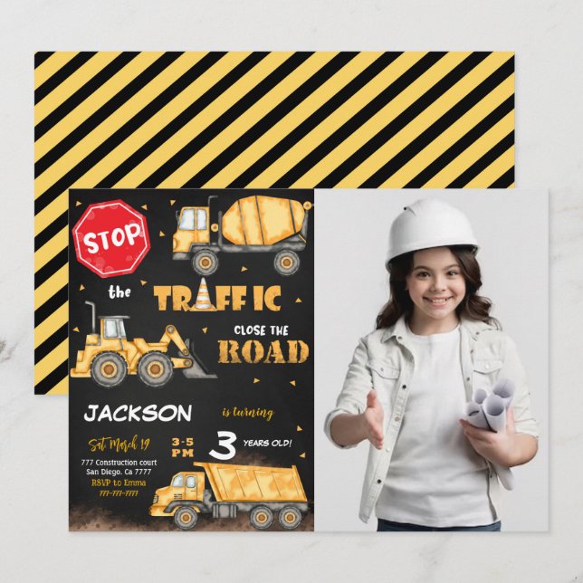 Convite de Fotografia de Aniversário para Construç (Frente/Verso)