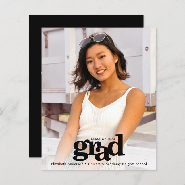 Convite de fotografia de graduação em branco preto (Frente/Verso)