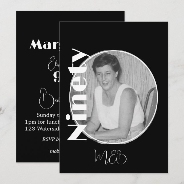 Convite de Fotografia Elegante de Aniversário de 9 (Frente/Verso)