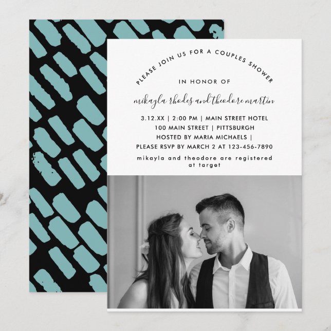 Convite de Fotografia para Chás de Script Moderno (Frente/Verso)