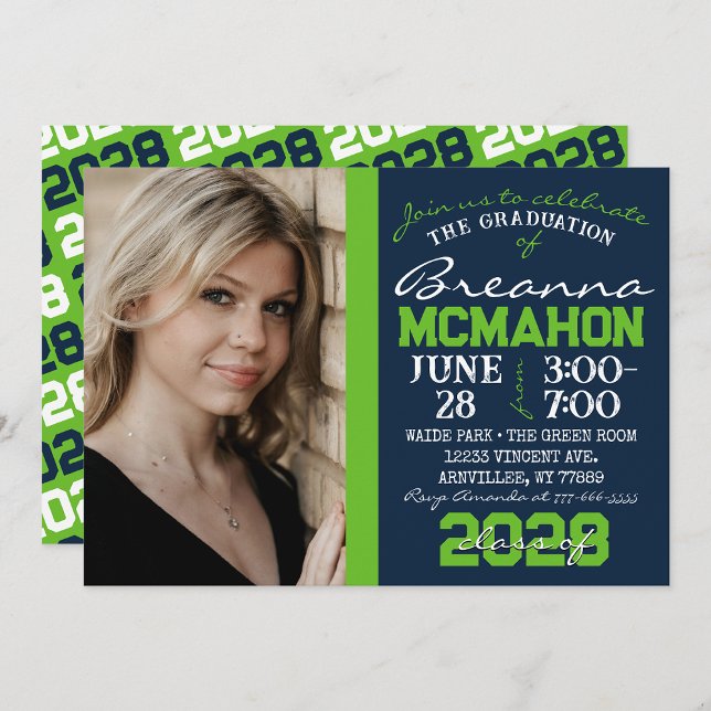 Convite de Fotografia para Graduação Verde de mari (Repeating Class Year Chalkboard Graduation Photo Invitations)