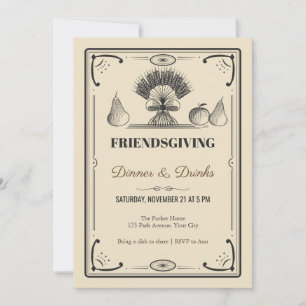 Convite de Friendsgiving com Espiga de Trigo Grava