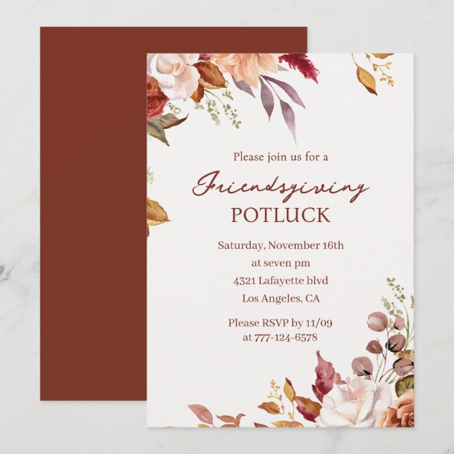 Convite de Friendsgiving Potluck | Outono em Aquar (Frente/Verso)