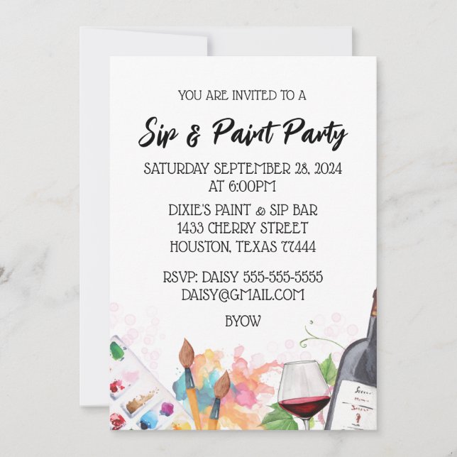 Convite de Fundo Claro para Sip & Paint (Frente)