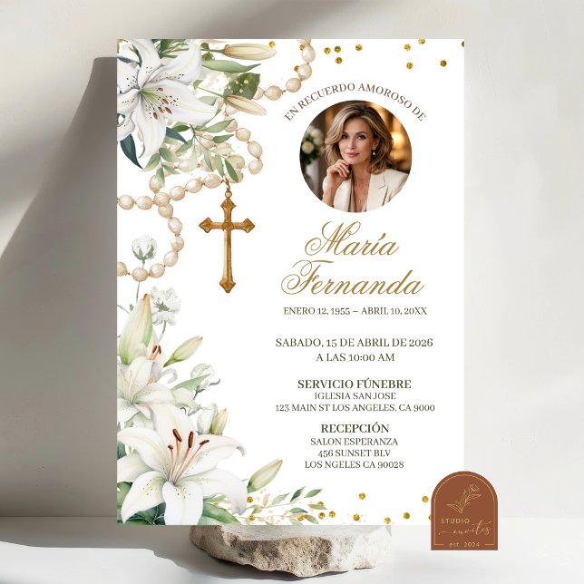 Convite de Funeral Católico Rosário Floral Lírio B (Criador carregado)