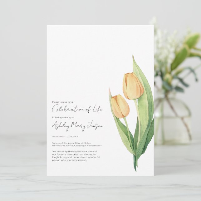 Convite de Funeral Celebração de Vida de Tulipa (Em pé/Frente)