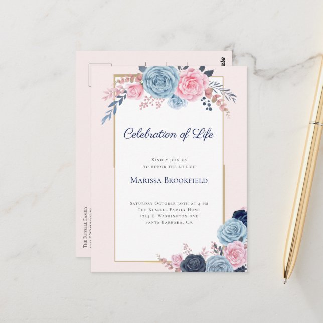 Convite de Funeral Floral para Celebração da Vida (Frente/Verso In Situ)