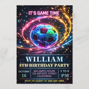 Convite de Futebol Neon para Meninos - Aniversário