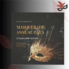 Convite de Gala de Mascarada Preto e Dourado Elega