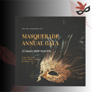 Convite de Gala de Mascarada Preto e Dourado Elega