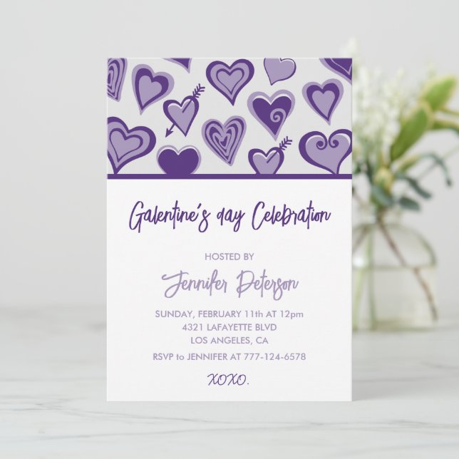 Convite de Galentine xoxo Corações do Dia dos Namo (Em pé/Frente)