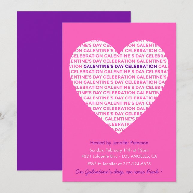 Convite de Galentines para amigas cor-de-rosa no D (Frente/Verso)