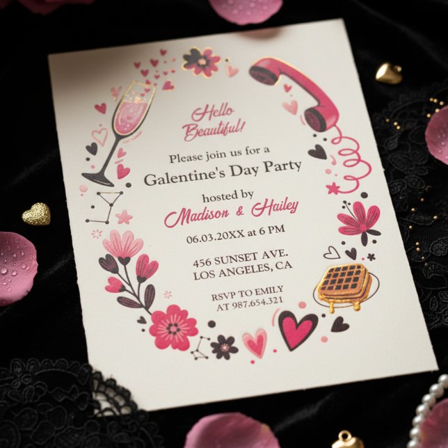Convite de Galentine's Waffle Brunch (Galentines Brunch Party)