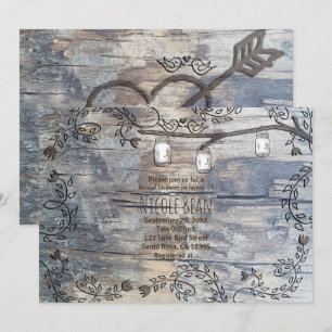 Convite de Galho Rústico com Pássaros e Potes de M