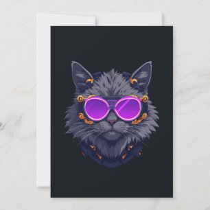 Convite de Gata Bruxa Ciberpunk Mecha Neon