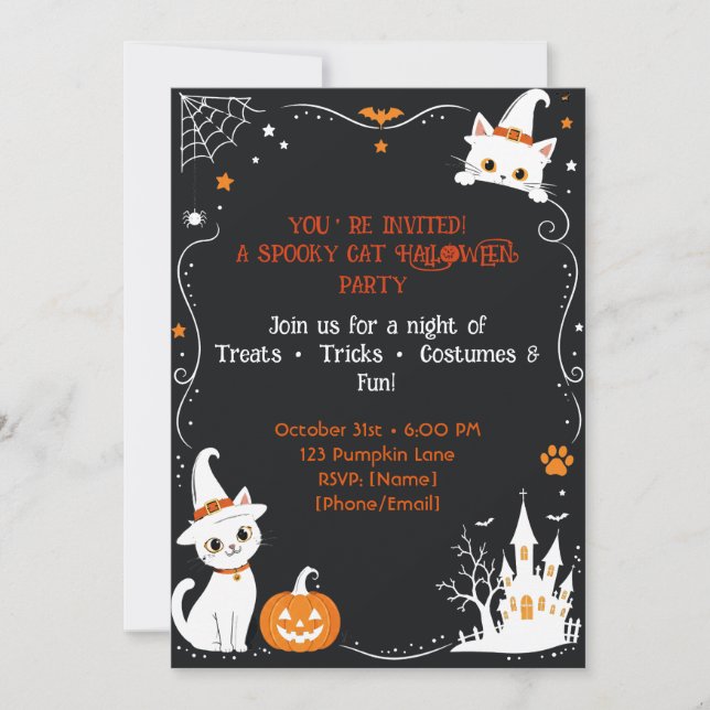 Convite de Gato de Halloween Design de Fundo | Fof (Frente)