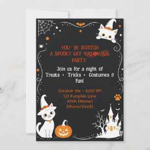 Convite de Gato de Halloween Design Preto Fofo e A
