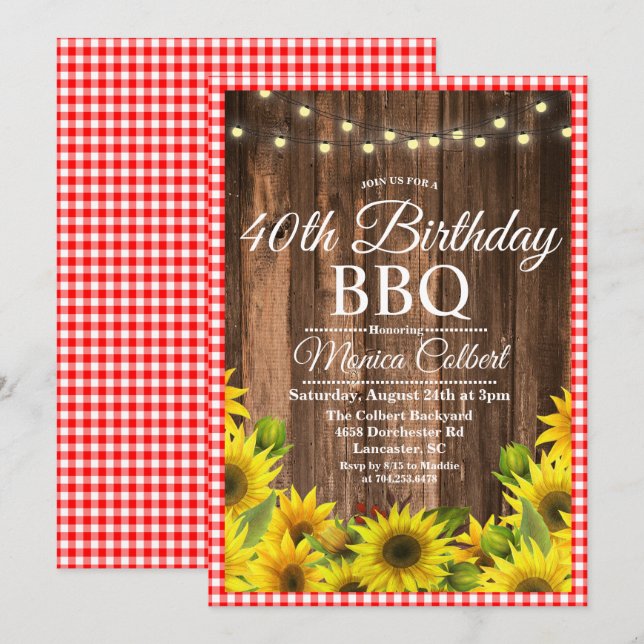 Convite de Girassol de Churrasco de Aniversário pa (Frente/Verso)