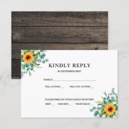 Convite de Girassol Rústico para RSVP em Cores de 